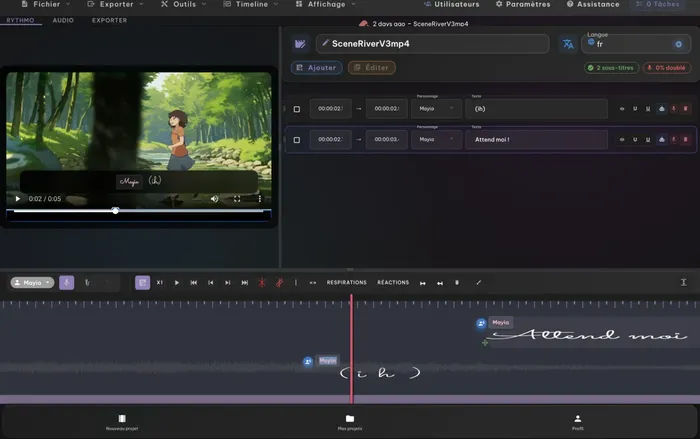 Interface de bande rythmo Voxdub avec technologie Band Draw